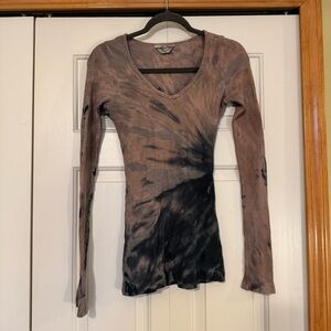 Hard Tail Black and Pink Thermal Tie-Dye Long Sleeve Top